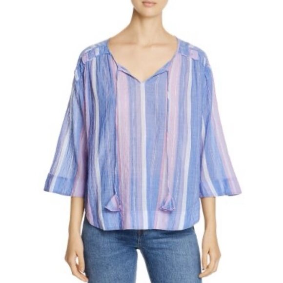 Tommy Bahama Tops - Tommy Bahama Women’s Blouse Small Blue purple Metalic Striped 3/4 Sleeve Coastal